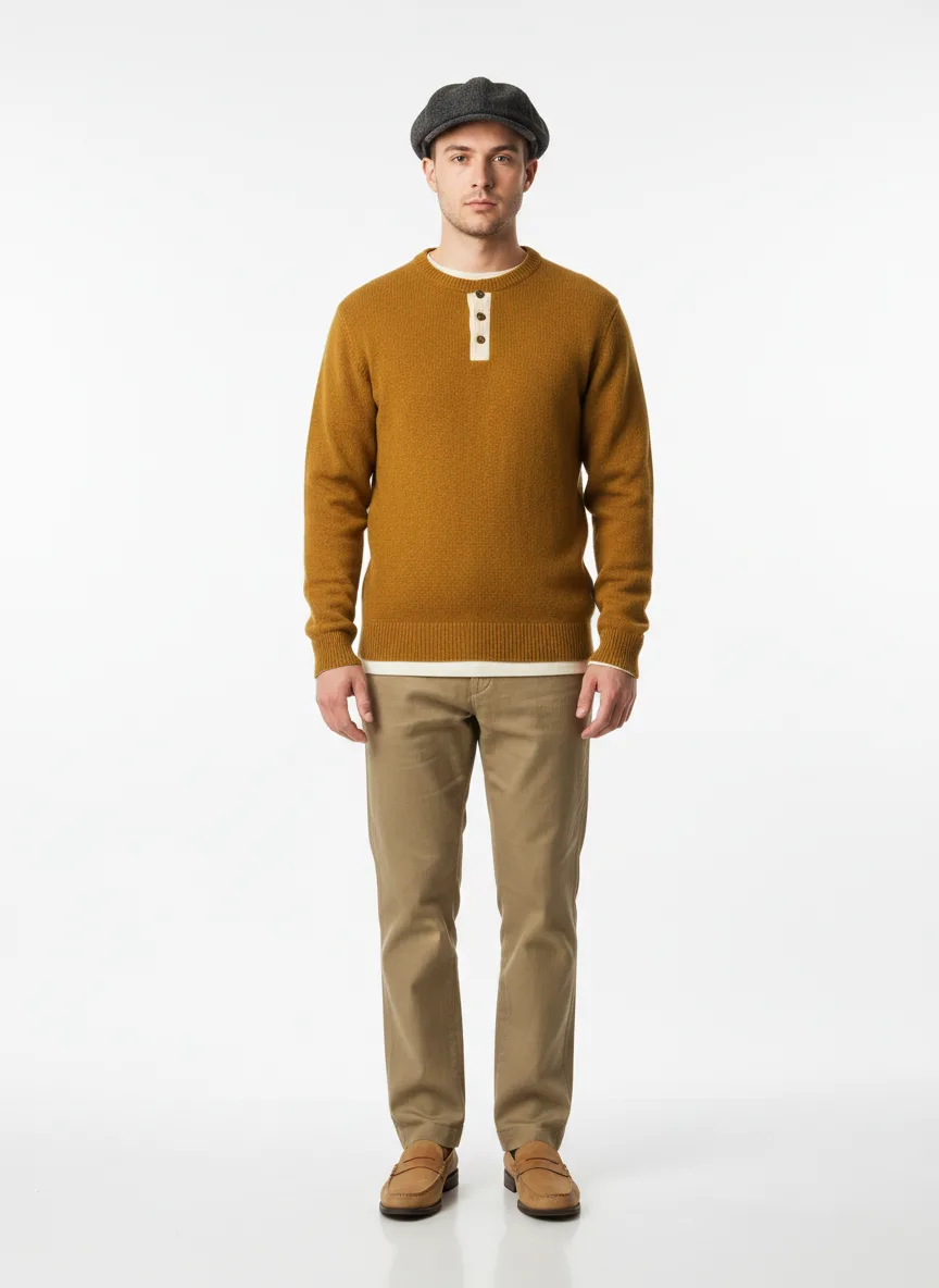 Casual Outfit Idea: Man Suéter de Punto Vintage Color Mostaza