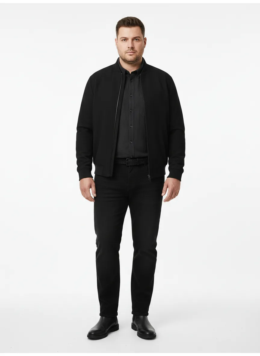Nightclub Outfit Idea: Man’s black slim-fit bomber jacket