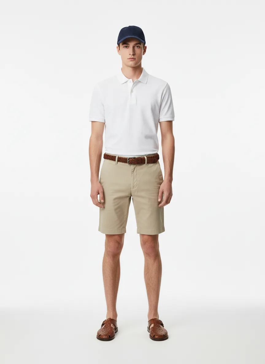 Casual Outfit Idea: Man camiseta polo blanca