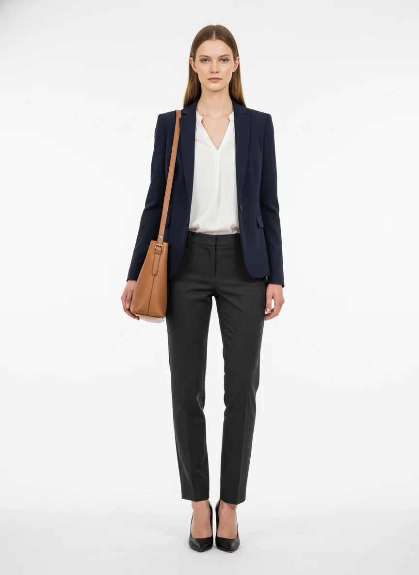 Meeting Outfit Idea: Woman blazer marine ajusté