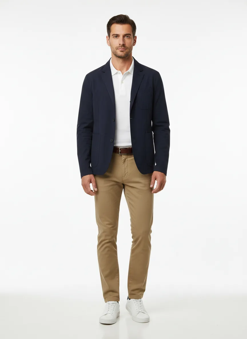 Casual Outfit Idea: Man chaqueta lixeira de algodón (cor azul marino)