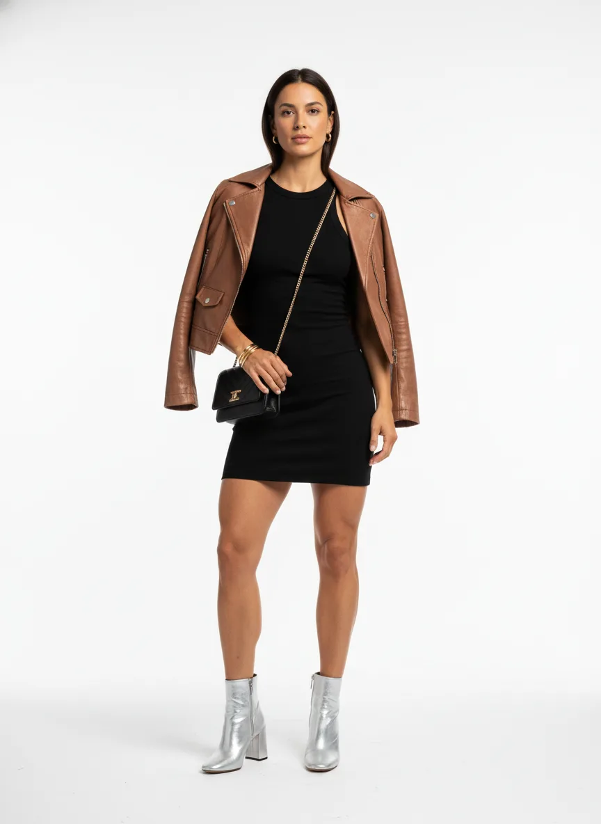 Nightclub Outfit Idea: Woman schwarzes Bodycon-Minikleid