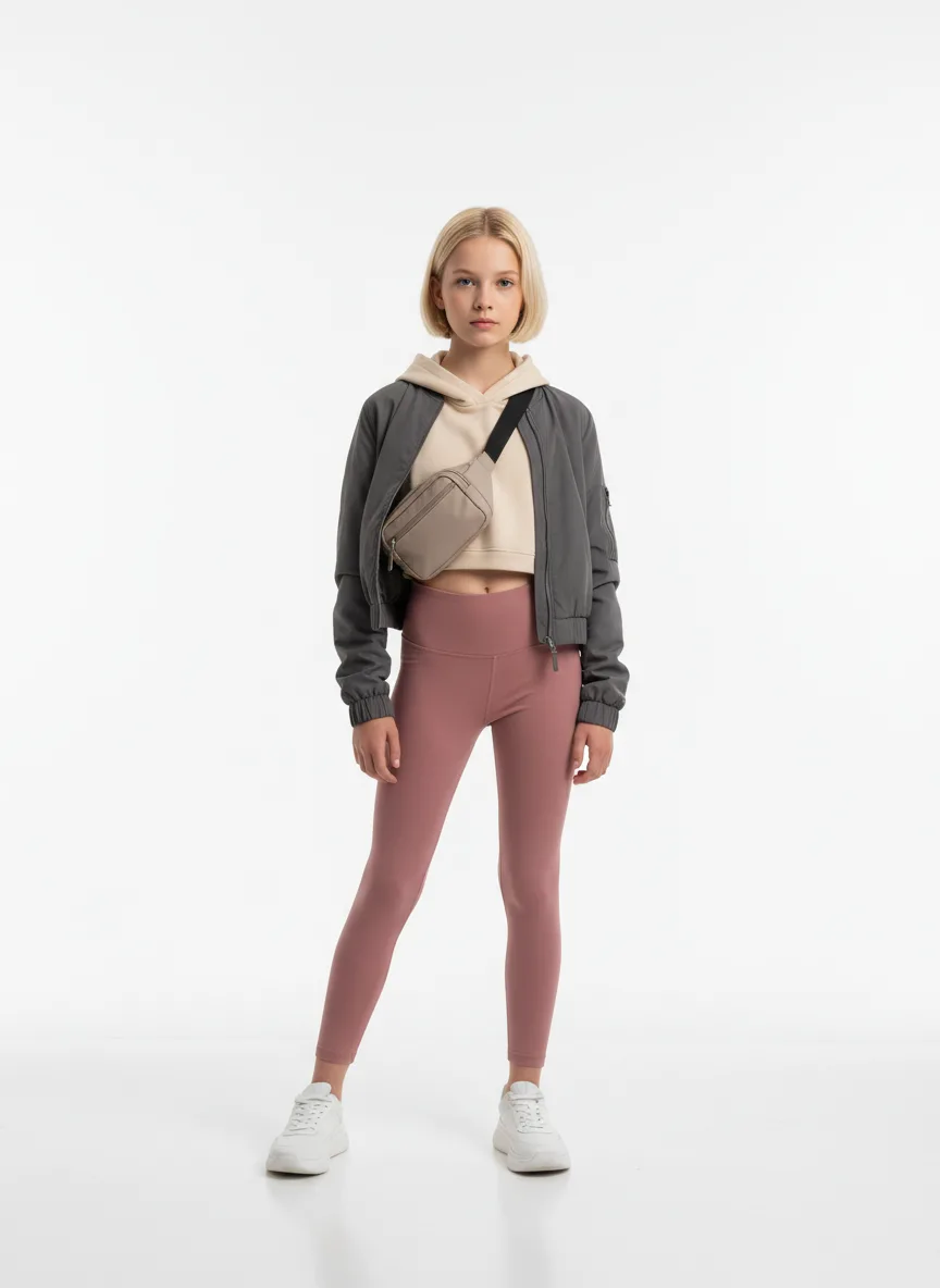 Casual Outfit Idea: Girl light-skin friendly beige cropped hoodie