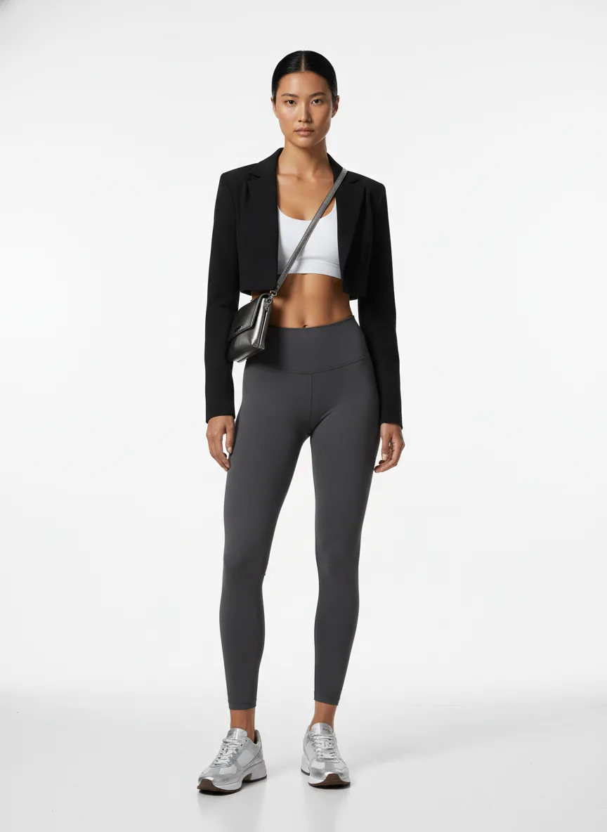 Nightclub Outfit Idea: Woman's black cropped athleisure blazer