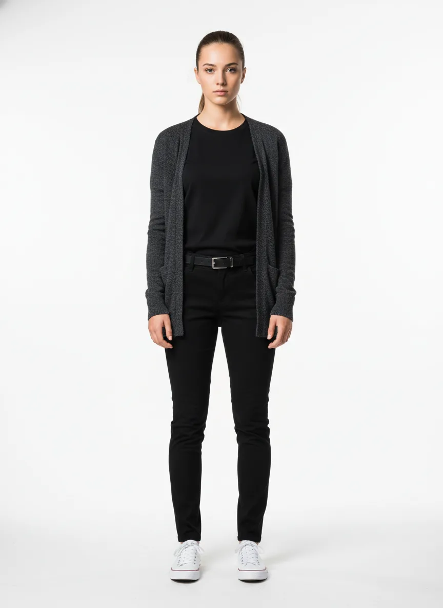 Meeting Outfit Idea: Woman basic black crew-neck t-shirt