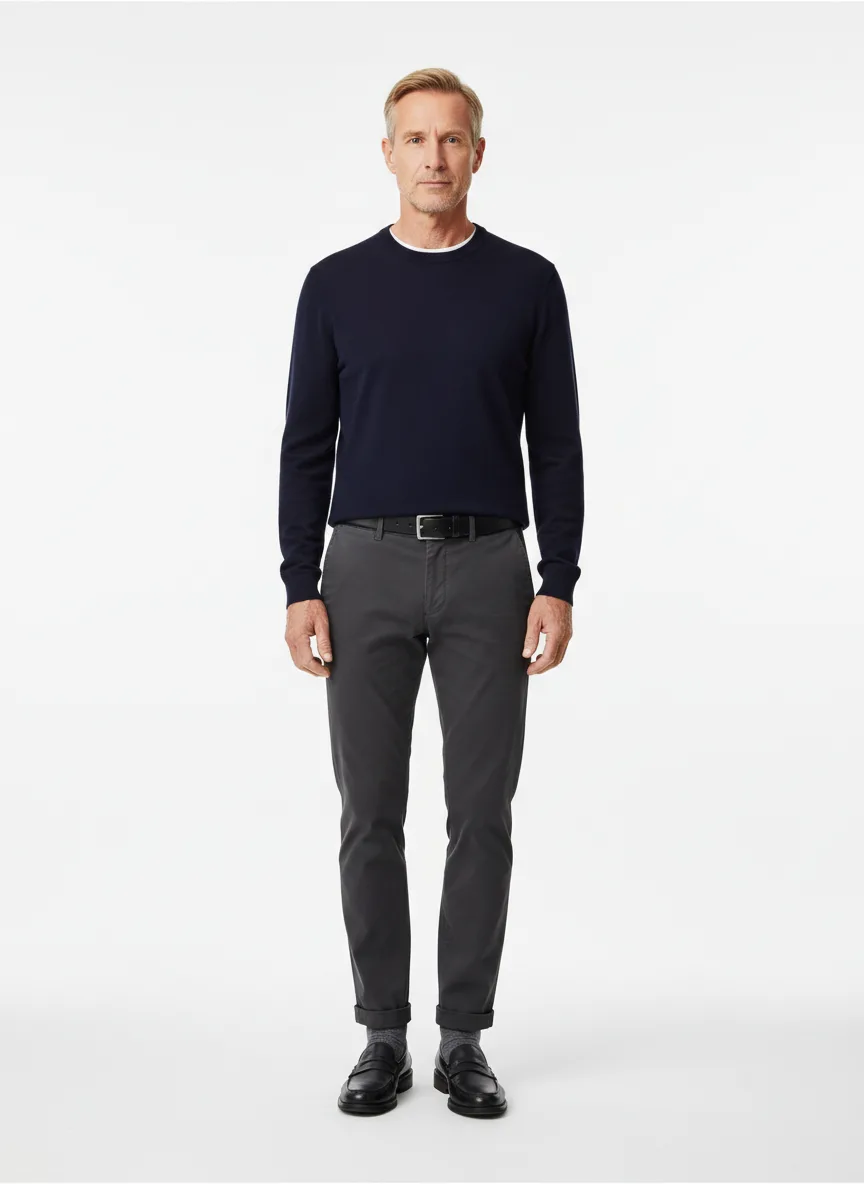 Date-night Outfit Idea: Man’s navy blue sweater (compliments fair skin, blonde hair)