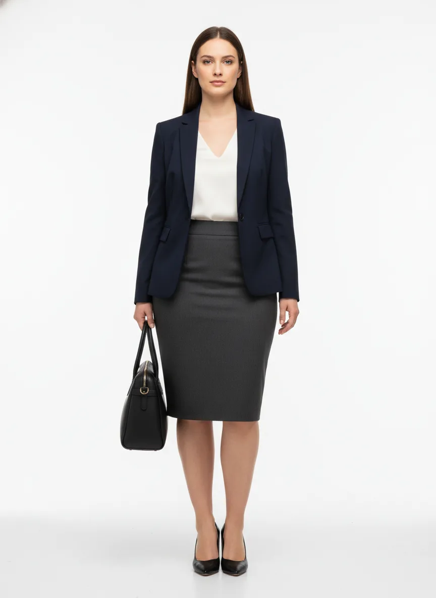 Job-interview Outfit Idea: Woman tailored navy blue blazer