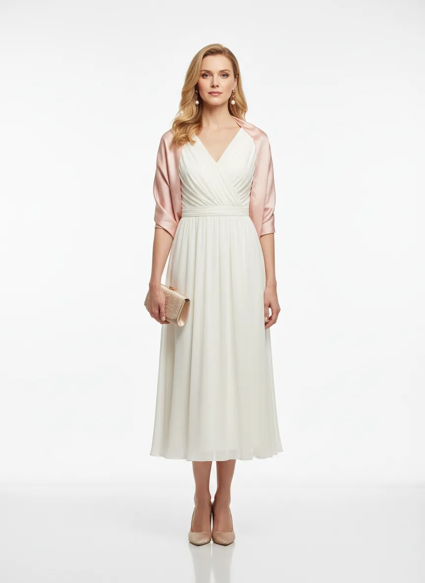 Formal-event Outfit Idea: Woman ivory chiffon midi dress