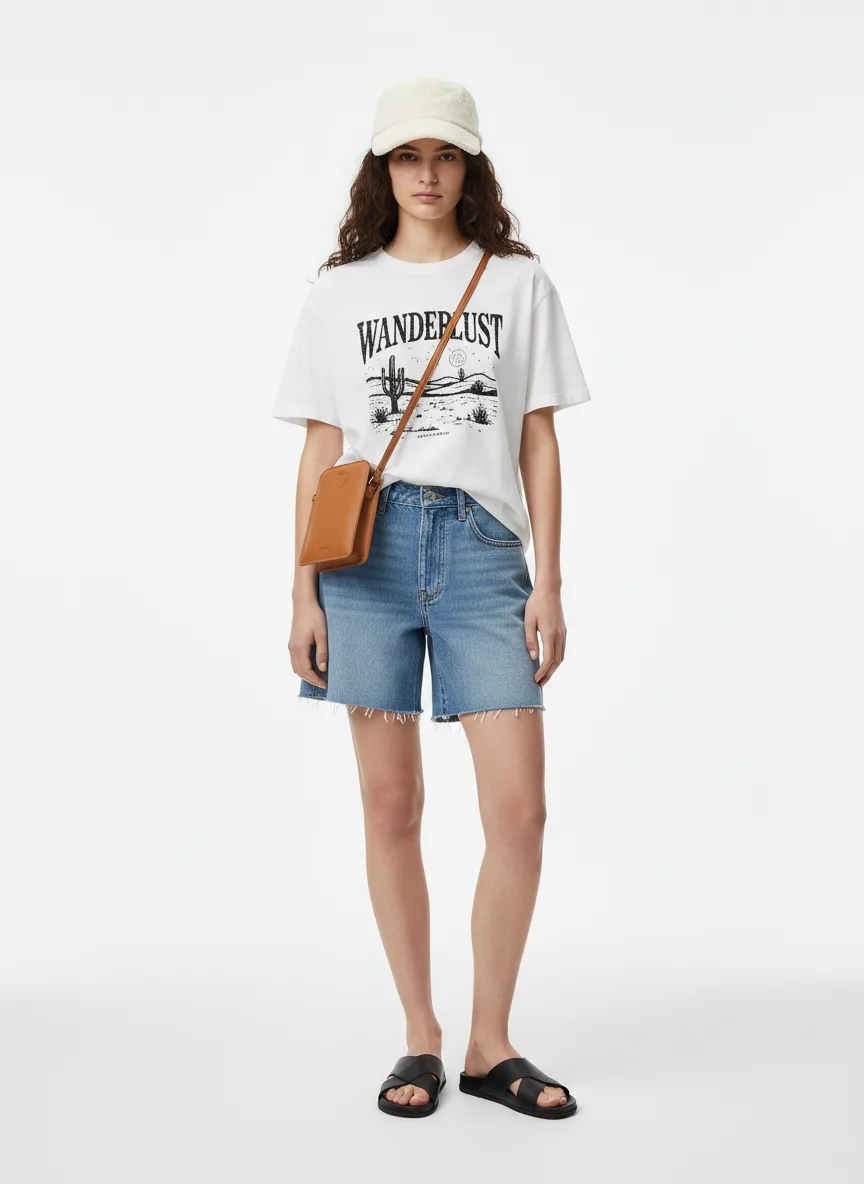 Vacation Outfit Idea: Woman cotton graphic tee