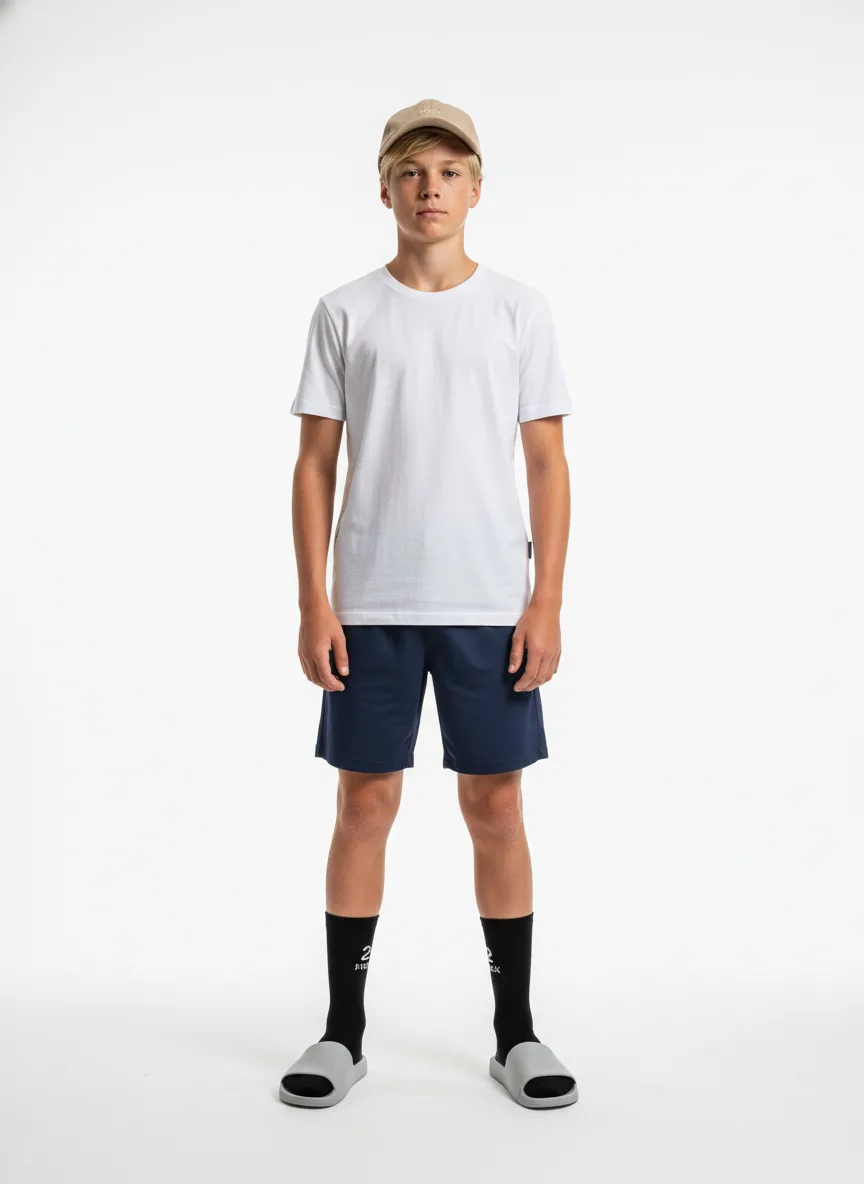 Travelling Outfit Idea: Boy light-skin blonde-hair breathable white cotton tee