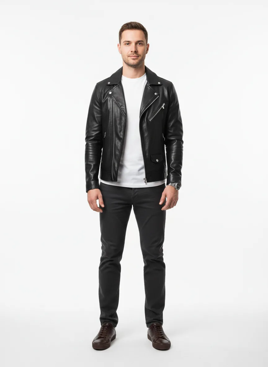 Date-night Outfit Idea: Man chaqueta de cuero negra