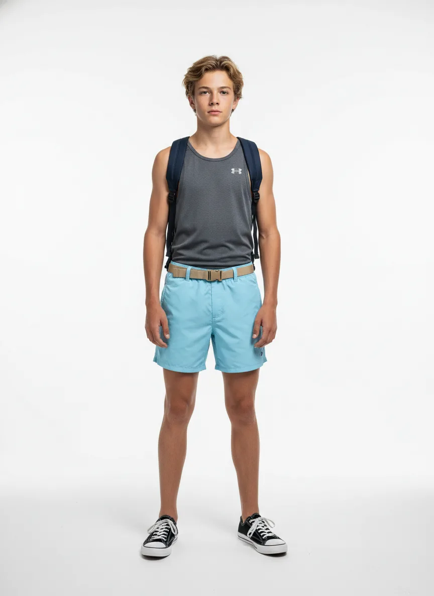 Travelling Outfit Idea: Boys light-blue quick-dry swim trunks