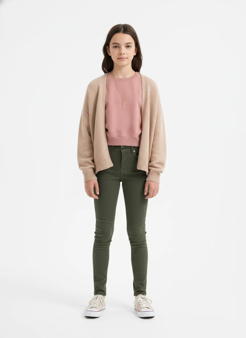 Casual Outfit Idea: Girls light-fair skin complimenting dusty rose cropped sweatshirt
