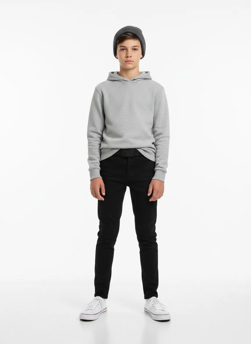 Casual Outfit Idea: Boys brunette-friendly light-skin compliment grey hoodie