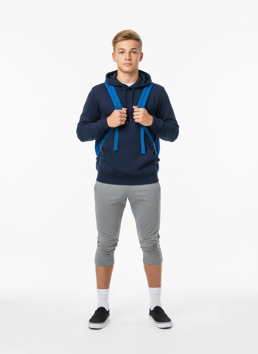 Travelling Outfit Idea: Boys light-skin friendly navy blue hoodie