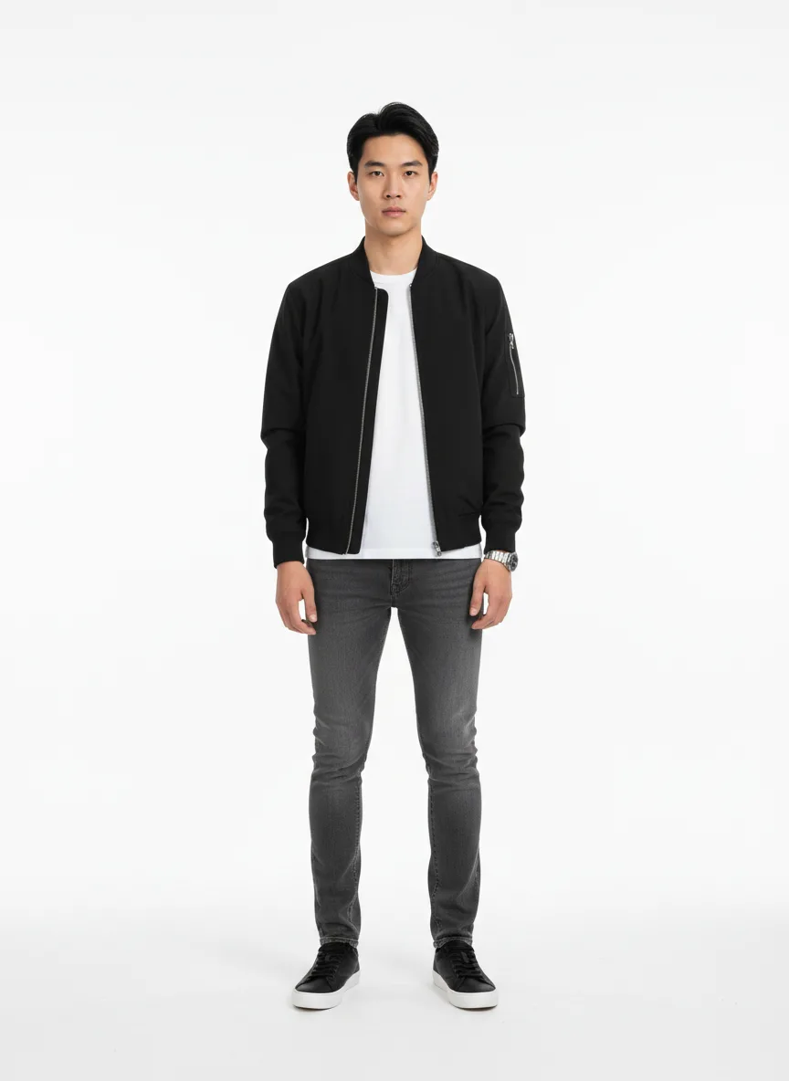 Birthday-party Outfit Idea: Man's black bomber jacket
