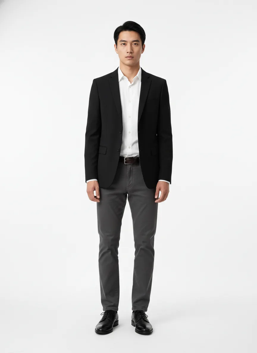 Job-interview Outfit Idea: Man’s black slim-fit blazer
