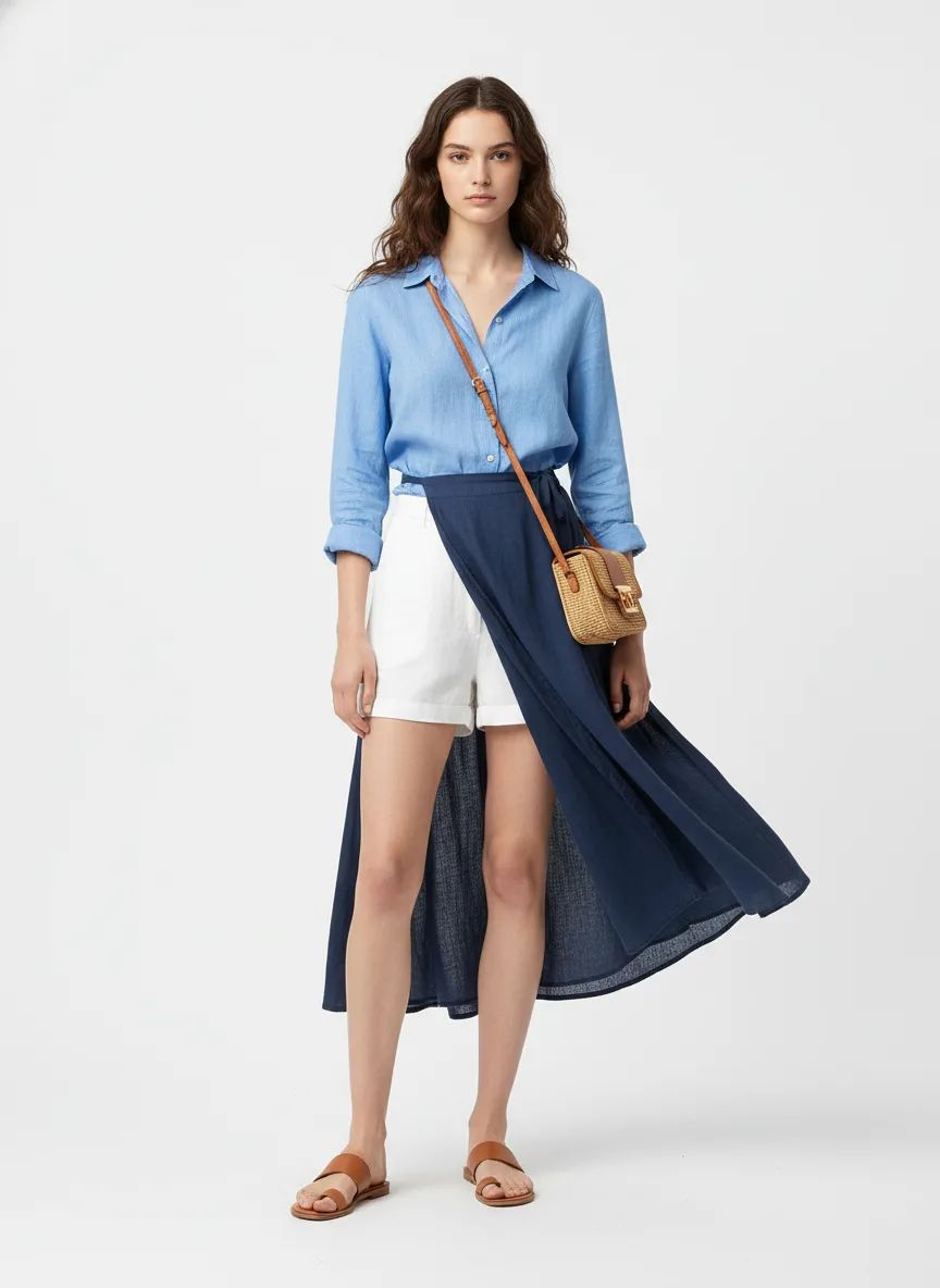 Vacation Outfit Idea: Girl light-blue linen button-up shirt