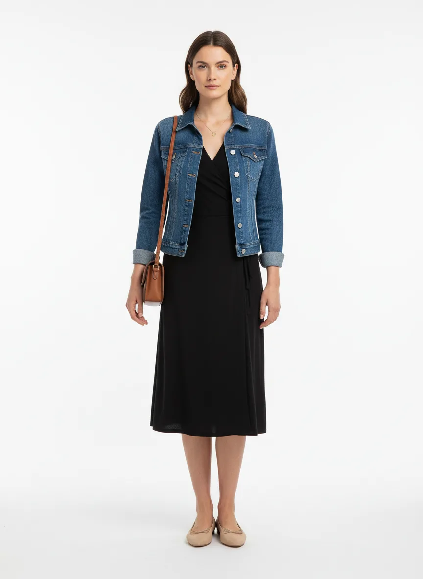 Date-night Outfit Idea: Woman black wrap dress