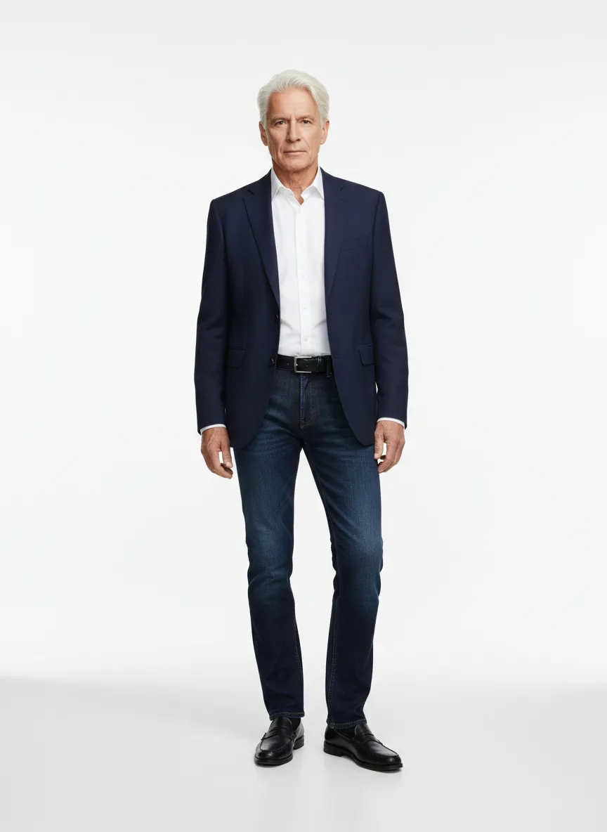 Nightclub Outfit Idea: Man’s navy blue blazer (compliments blonde hair)