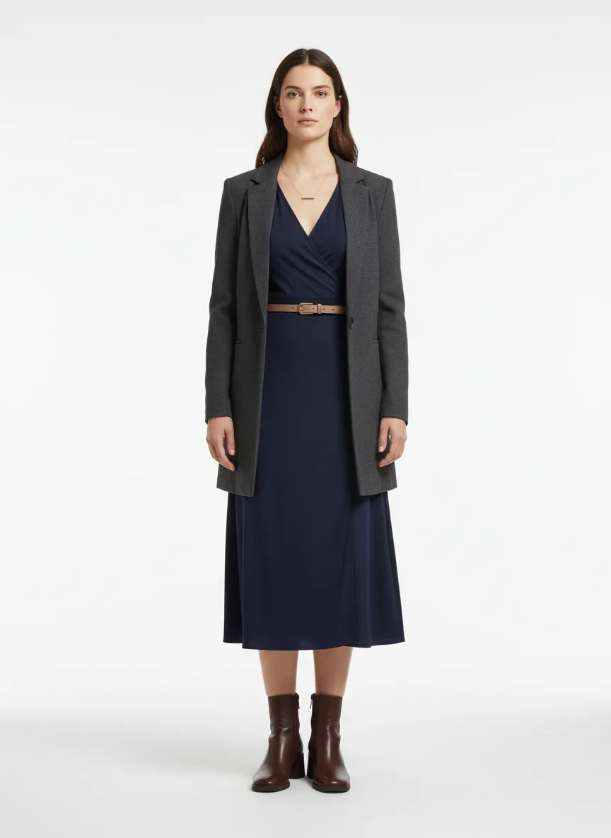 Outfit Idea for 40 year old Woman, Big and tall body-type, Tall height, Fair skin, Brunette hair