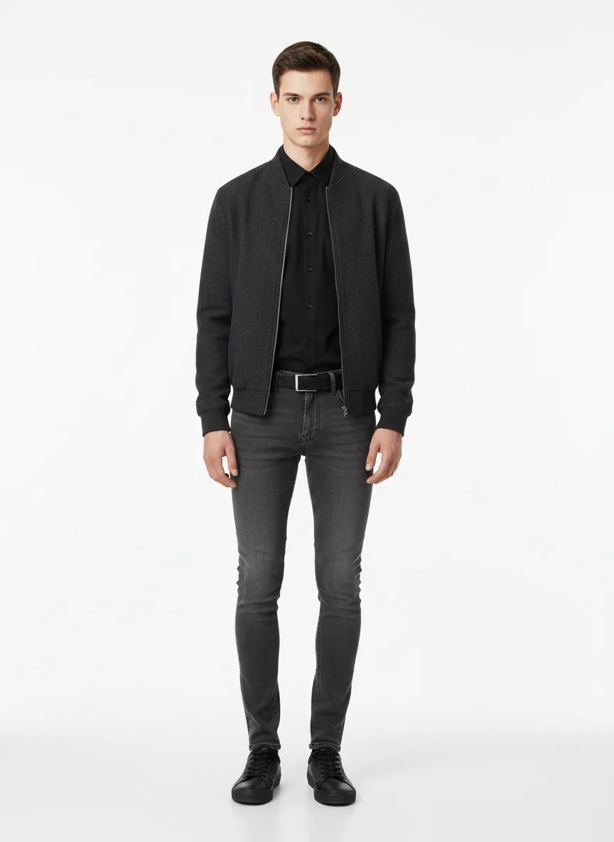 Nightclub Outfit Idea: Man's black slim-fit button-up shirt