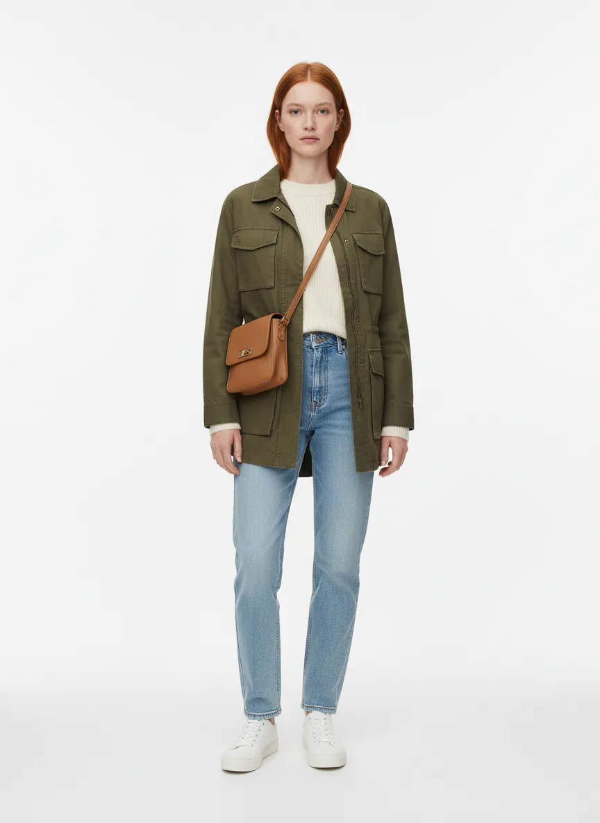 Casual Outfit Idea: Woman's cream knit sweater