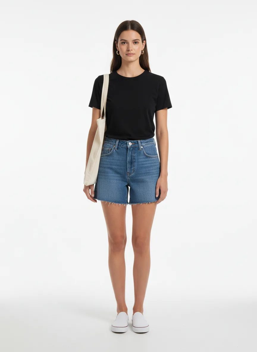 Casual Outfit Idea: Woman basic black tee