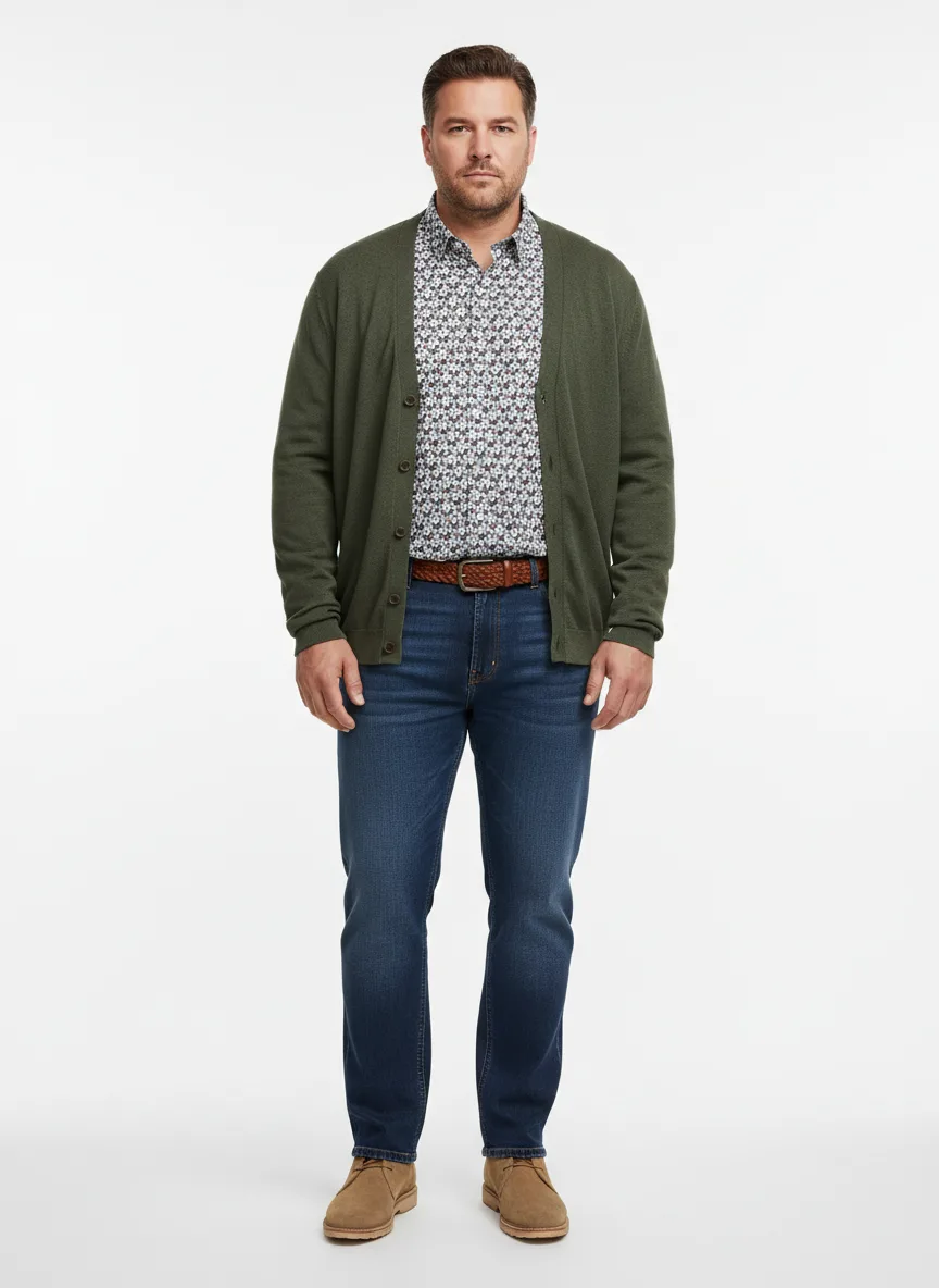 Date-night Outfit Idea: Man’s relaxed-fit patterned button-up shirt