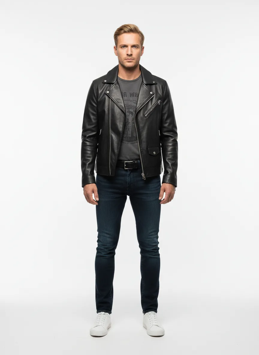 Concert Outfit Idea: Man’s black leather jacket