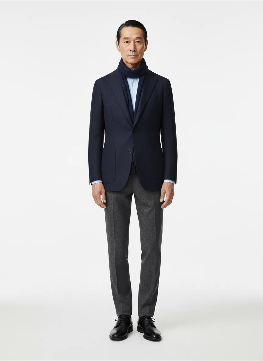 Date-night Outfit Idea: Man’s navy blue wool blazer