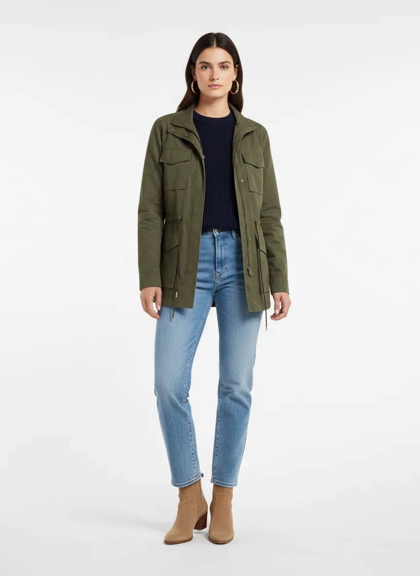 Casual Outfit Idea: Woman's navy blue knit sweater (compliments brunette hair)