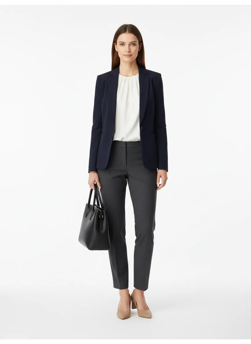 Meeting Outfit Idea: Woman tailored navy blue blazer