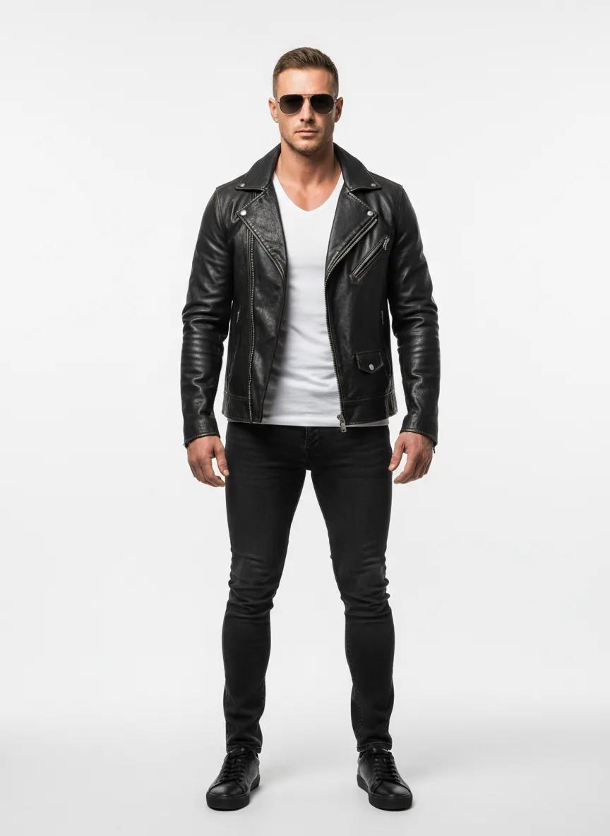 Outfit Idea for 35 year old Man, Athletic body-type, Average height, Fair skin, Provocative, Ripped