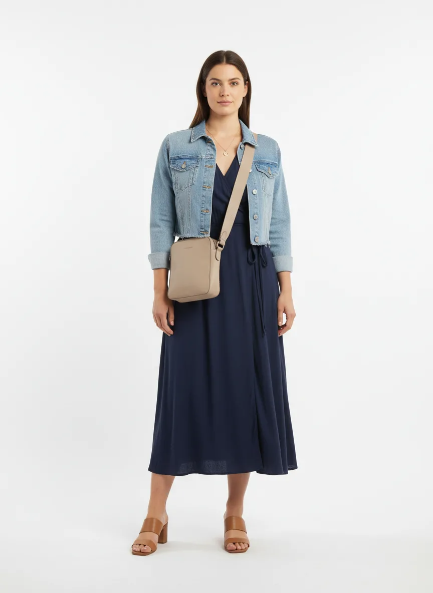 Date-night Outfit Idea: Woman's wrap dress (navy blue)