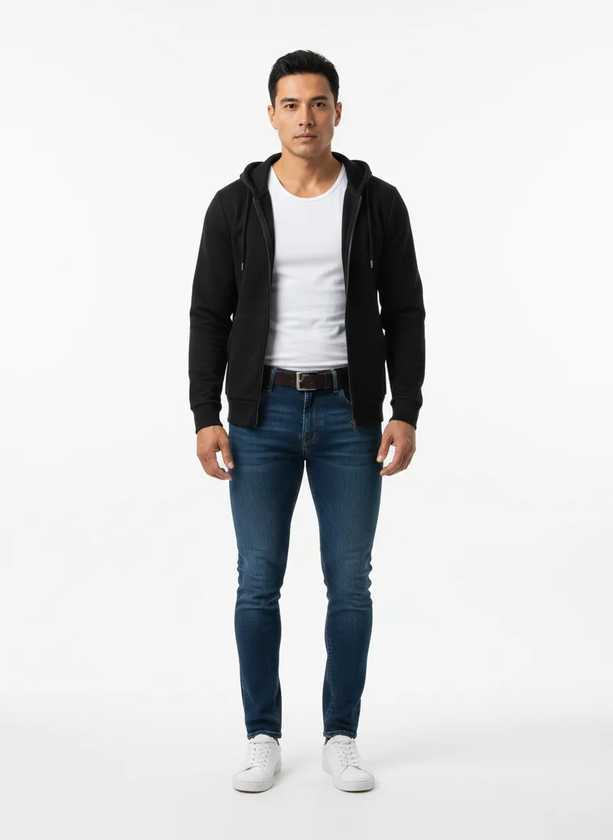 Casual Outfit Idea: Man sweat-shirt noir à capuche