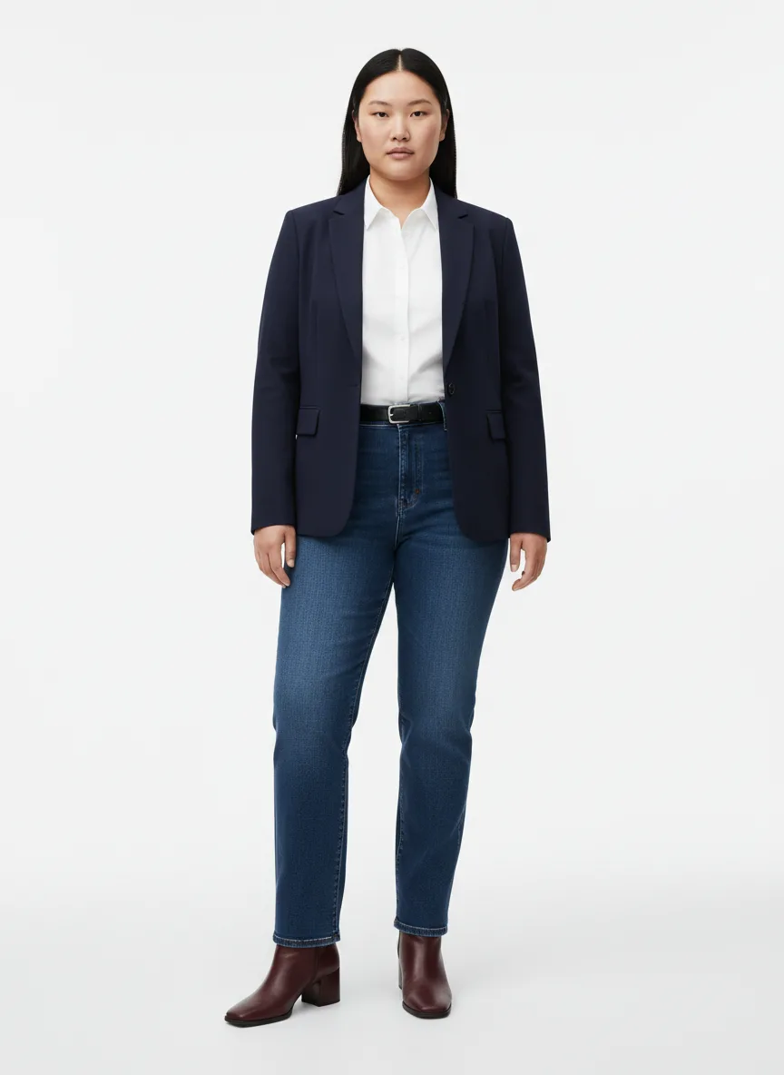 Outfit Idea for 28 year old Woman, Few-extra-pounds, Tall height, Light skin, Black hair