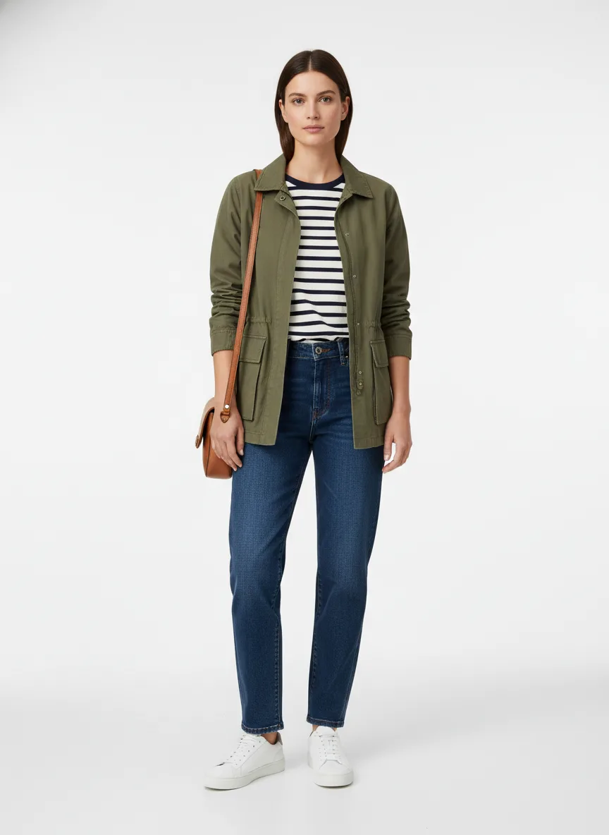 Casual Outfit Idea: Woman's relaxed-fit dark wash jeans