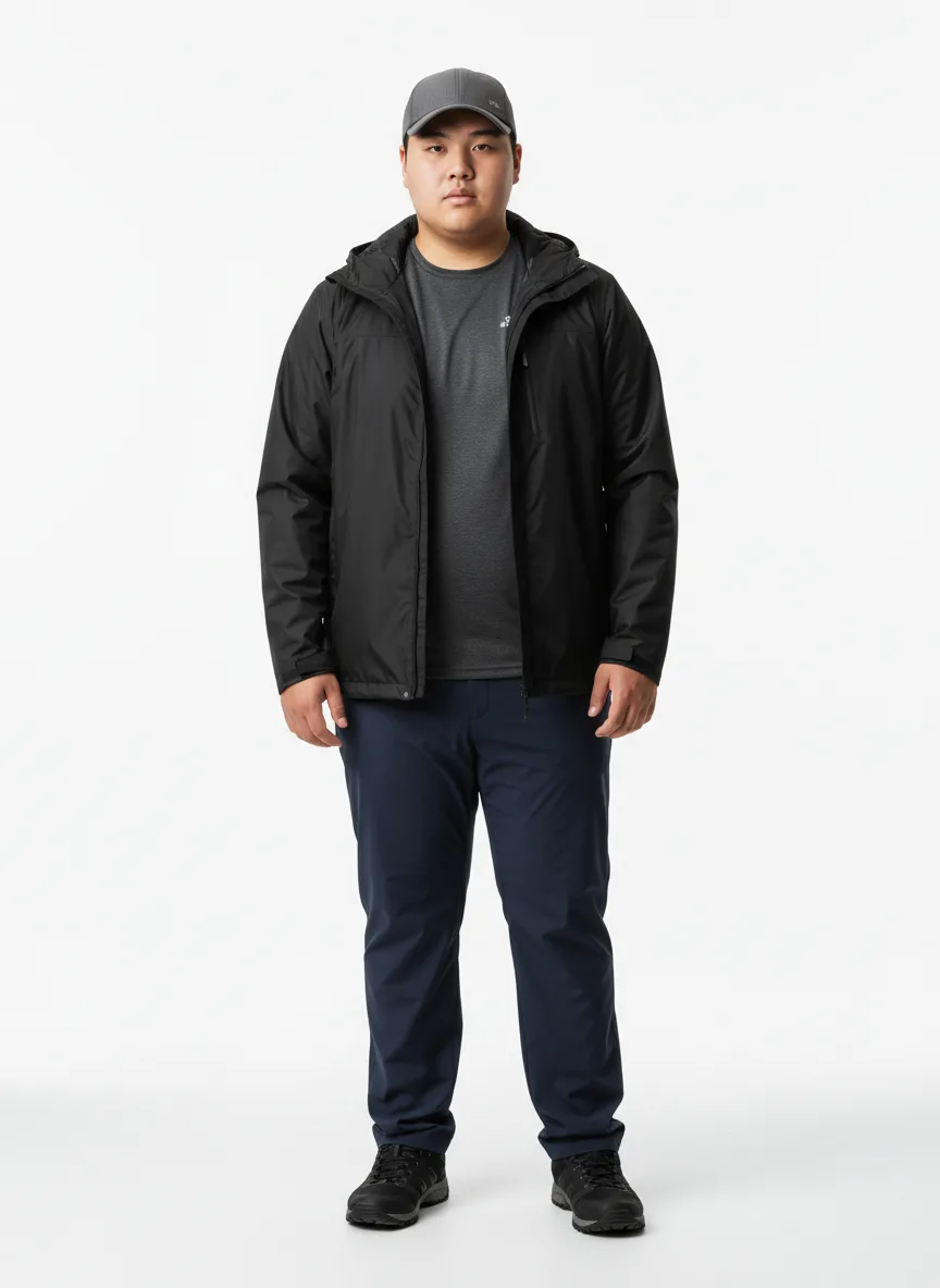 Outdoor-activity Outfit Idea: Man's black lightweight waterproof jacket
