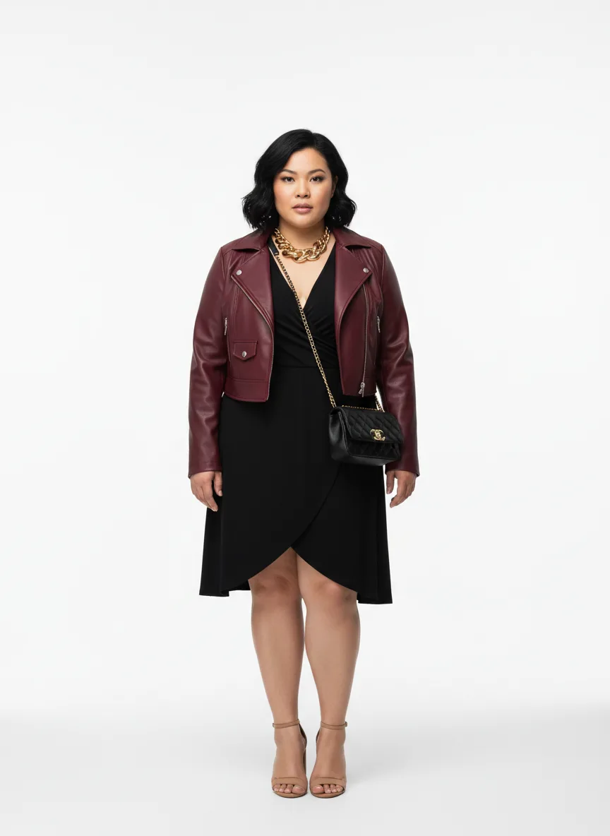 Nightclub Outfit Idea: Woman's black wrap dress with deep V