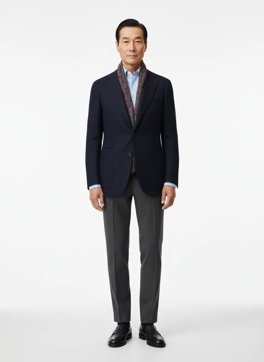 Date-night Outfit Idea: Man’s navy blue wool blazer