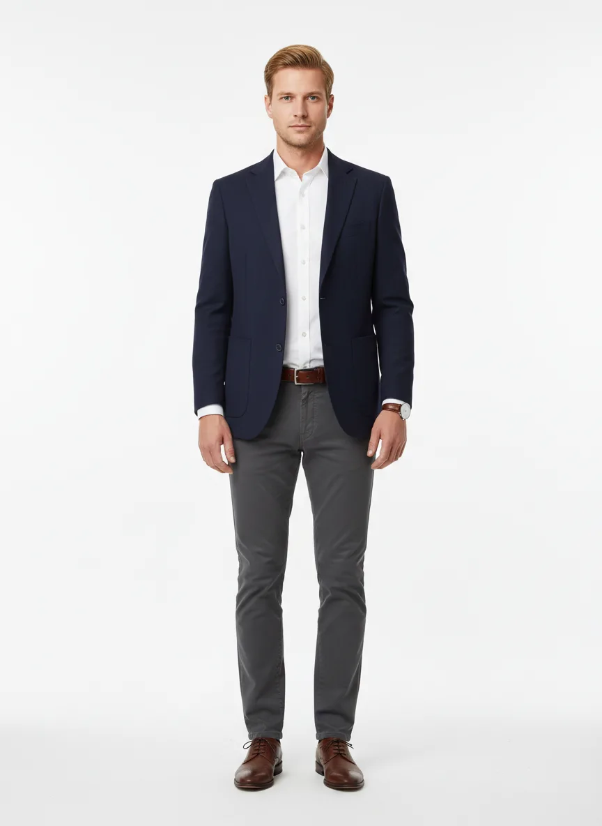 Date-night Outfit Idea: Man’s navy blue blazer
