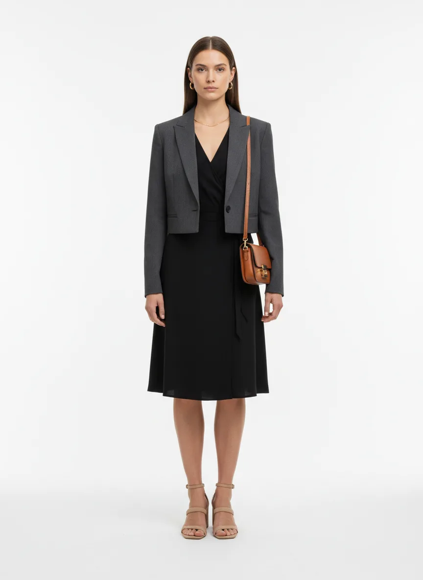 Date-night Outfit Idea: Woman black wrap dress