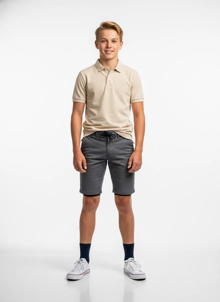 Vacation Outfit Idea: Boy light-blonde friendly blue cotton polo