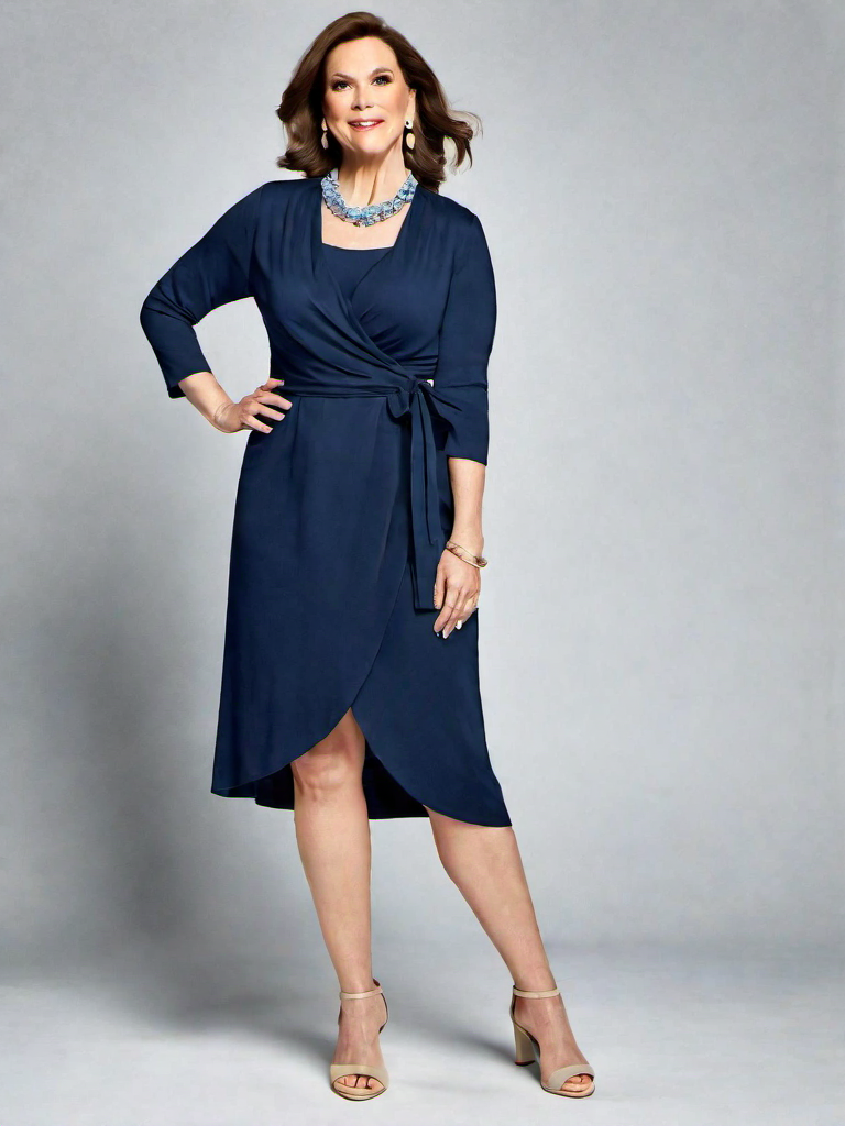 Cocktails Outfit Idea: Womans navy blue blue wrap dress