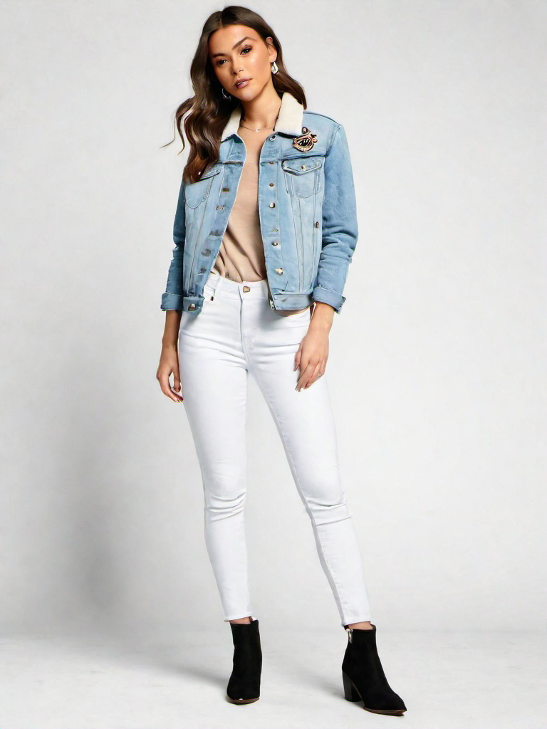 Casual Outfit Idea: Womans light blue denim jacket