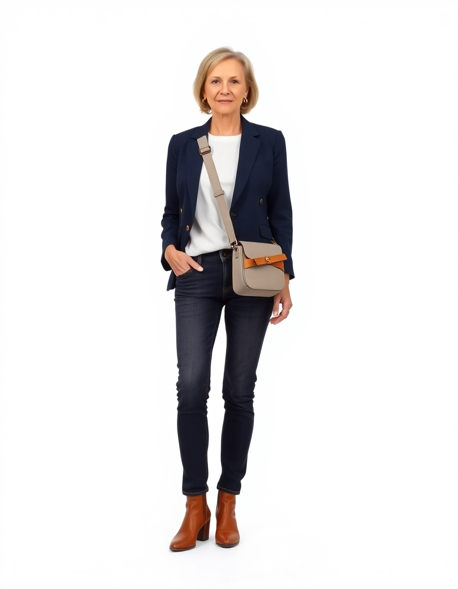 Casual Outfit Idea: Woman's navy blue blue casual blazer
