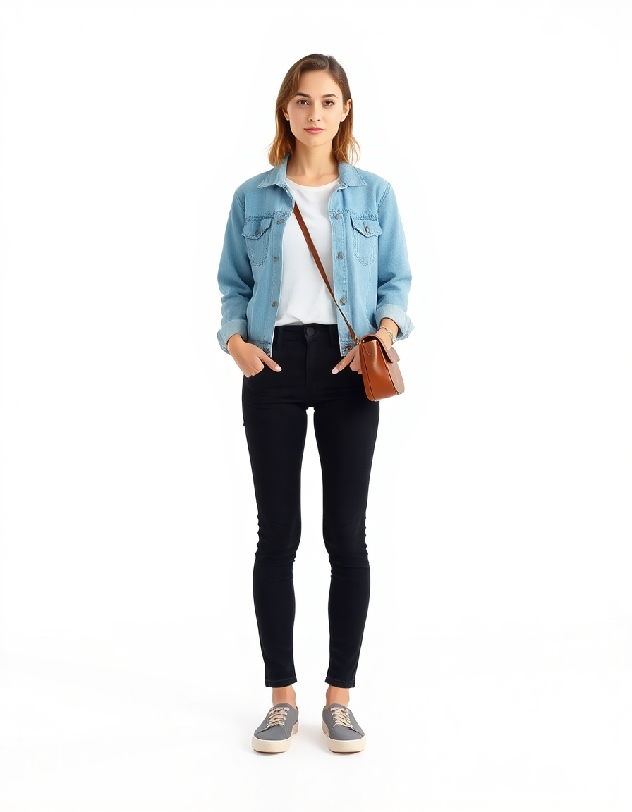 Casual Outfit Idea: Womans light blue denim jacket