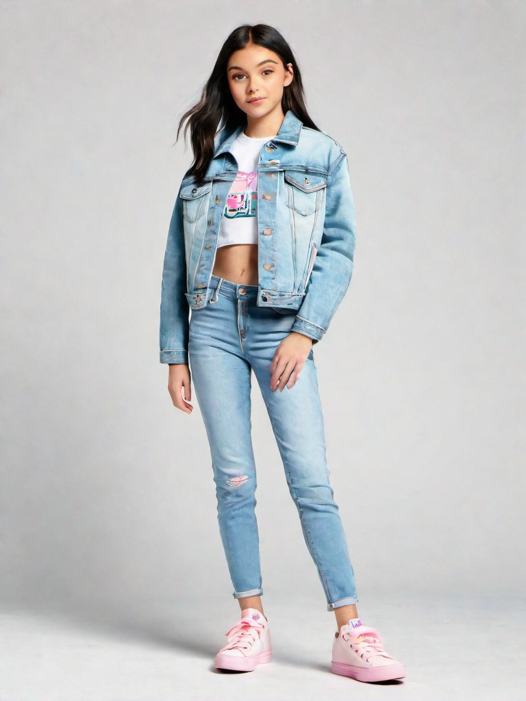 Casual Outfit Idea: Girls black denim jacket