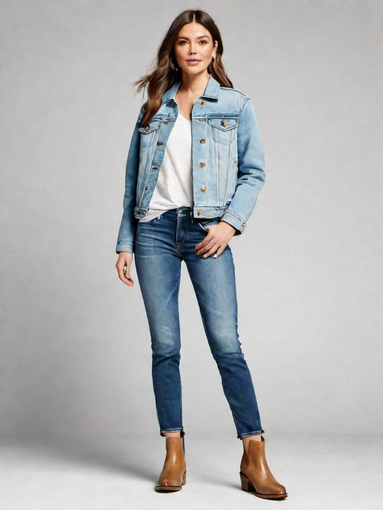 Casual Outfit Idea: Woman's light blue denim jacket